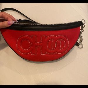 Jimmy Choo Faye Belt Bag - red canvas, black leather
